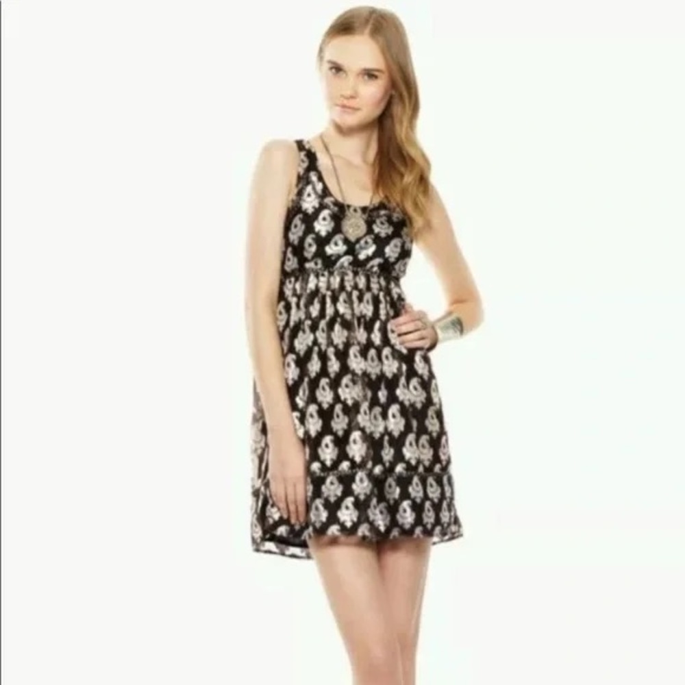 Free People Black Metallic Silver Bronze Studded Racerback Dress